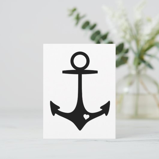 Schwarzer Anker mit Herz Postkarte (Stehend Vorderseite)