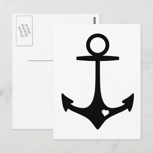 Schwarzer Anker mit Herz Postkarte (Vorne/Hinten)