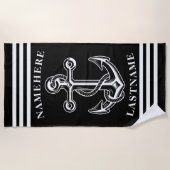 Schwarzer Anker mit Personalisiertem Nautiknamen u Strandtuch (Vorderseite)