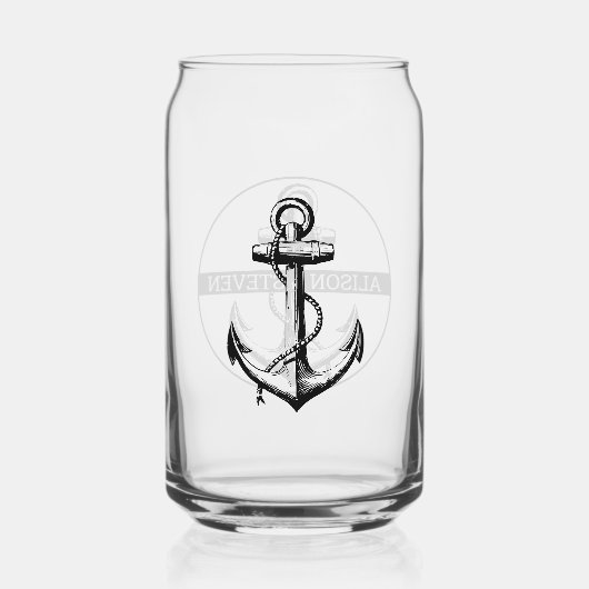 Schwarzer Anker und Namen nautische Hochzeit Dosenglas (Rückseite)