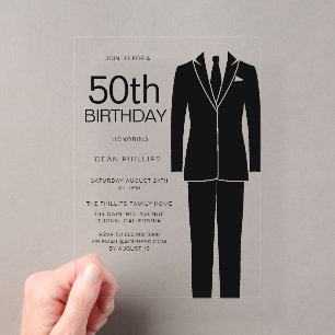 Schwarzer Anzug Eleganter Herren 50. Geburtstag Acryleinladungen