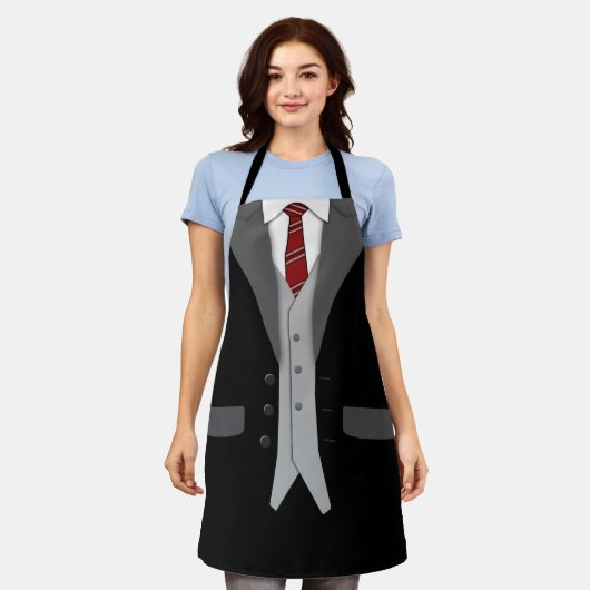 Schwarzer Anzug Rote Krawatte und Westen Schürze (Getragen)