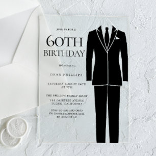 Schwarzer Anzug und Krawatte Herren 60. Geburtstag Acryleinladungen
