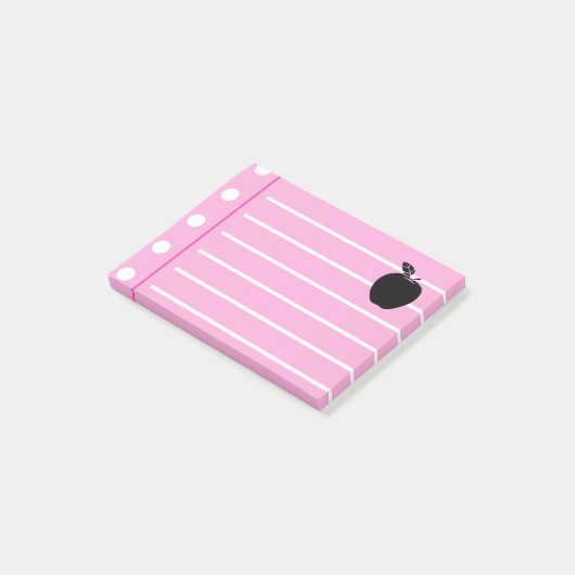 Schwarzer Apfel Rosa Noten Post-it Klebezettel (angewinkelt)