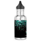 Schwarzer aquamariner Glitzer Monogramm-Name glamo Edelstahlflasche (Links)