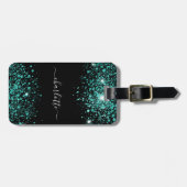 Schwarzer aquamariner Glitzer Staub Meergrün Monog Gepäckanhänger (Vorderseite horizontal)