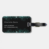 Schwarzer aquamariner Glitzer Staub Meergrün Monog Gepäckanhänger (Rückseite horizontal)