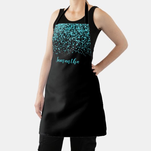 Schwarzer Aquamariner Imitat Glitzer Personalisier Schürze (InSitu)