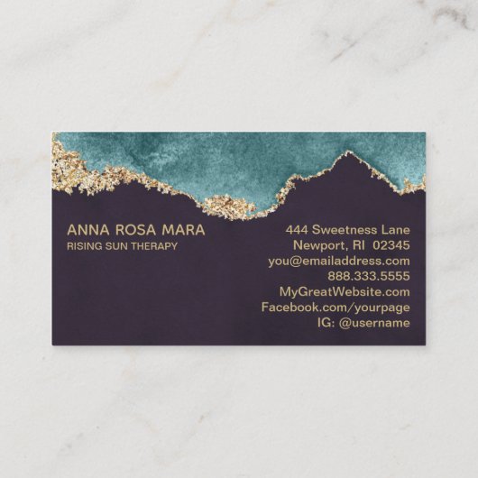 *~* Schwarzer Aquamariner Moss Agate Geode Gold Gl Visitenkarte (Rückseite)