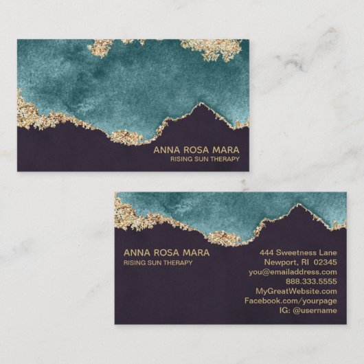 *~* Schwarzer Aquamariner Moss Agate Geode Gold Gl Visitenkarte (Vorne/Hinten)