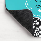 Schwarzer aquamariner Punkt-Damast personalisiert Mousepad (Ecke)