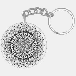 Schwarzer, aufwendiger Mandala-Kreis Schlüsselanhänger