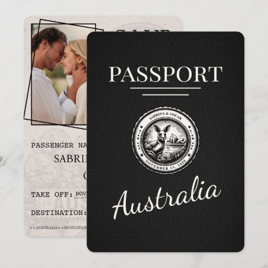 Schwarzer Australien-Pass Rettet das Datum Save The Date (Vorne/Hinten)