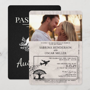 Schwarzer Australien Reisepass Hochzeit Einladung