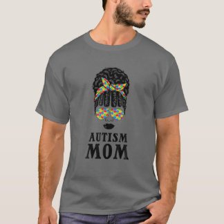 Schwarzer Autismus Mama Curly Bun Autismus Bewusst T-Shirt