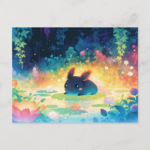 Schwarzer Axolotl im magischen Regenbogen-Blumen-T Postkarte