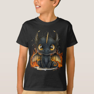 Schwarzer Babydrache in Flammen T-Shirt