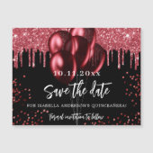 Schwarzer Ballonmagnet in Quinceanera Save the Dat Magneteinladung (Vorderseite)