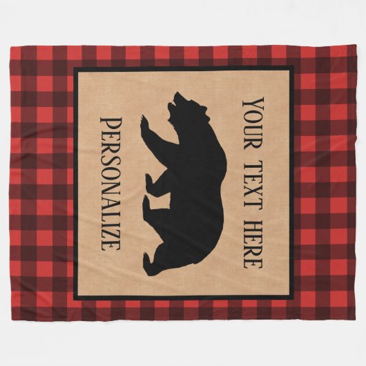 Schwarzer Bär auf einem roten und schwarzen Karier Fleecedecke (Vorderseite (Horizontal))