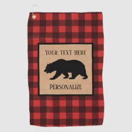 Schwarzer Bär auf einem roten und schwarzen Karier Golfhandtuch