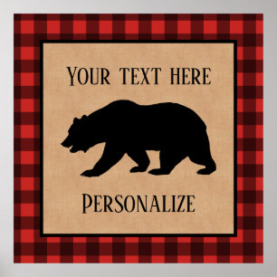 Schwarzer Bär auf personalisiertem rotem und schwa Poster