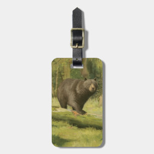 Schwarzer Bär, der auf einen Baum-Stamm tritt Gepäckanhänger