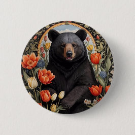 Schwarzer Bär farbenfrohe Tulip-Blume Button