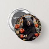 Schwarzer Bär farbenfrohe Tulip-Blume Button (Vorne & Hinten)