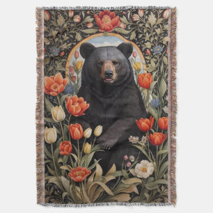 Schwarzer Bär farbenfrohe Tulip-Blume Decke