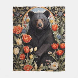 Schwarzer Bär farbenfrohe Tulip-Blume Fleecedecke