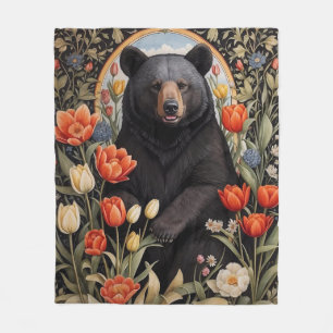 Schwarzer Bär farbenfrohe Tulip-Blume Fleecedecke
