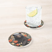 Schwarzer Bär farbenfrohe Tulip-Blume Getränkeuntersetzer (Seite)