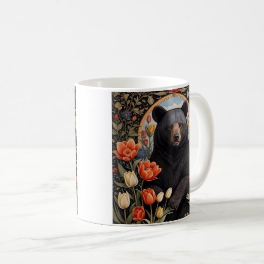 Schwarzer Bär farbenfrohe Tulip-Blume Kaffeetasse (VorderseiteRechts)
