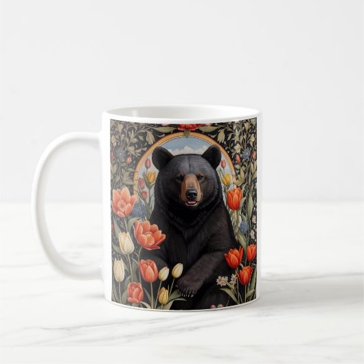 Schwarzer Bär farbenfrohe Tulip-Blume Kaffeetasse (Links)