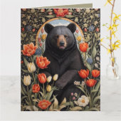 Schwarzer Bär farbenfrohe Tulip-Blume Karte (Gelbe Blume)