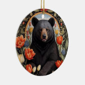 Schwarzer Bär farbenfrohe Tulip-Blume Keramik Ornament (Rechts)