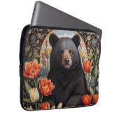 Schwarzer Bär farbenfrohe Tulip-Blume Laptopschutzhülle (Vorne Rechts)