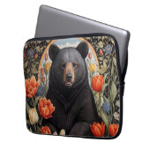 Schwarzer Bär farbenfrohe Tulip-Blume Laptopschutzhülle (Vorderseite Links)