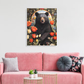 Schwarzer Bär farbenfrohe Tulip-Blume Leinwanddruck (Insitu (Wohnzimmer))