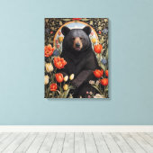 Schwarzer Bär farbenfrohe Tulip-Blume Leinwanddruck (Insitu (Holzboden))