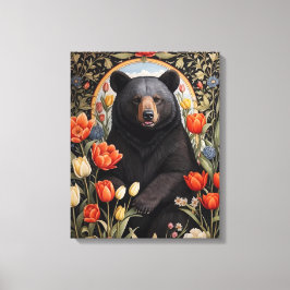Schwarzer Bär farbenfrohe Tulip-Blume Leinwanddruck