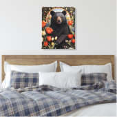 Schwarzer Bär farbenfrohe Tulip-Blume Leinwanddruck (Insitu (Schlafzimmer))
