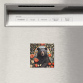 Schwarzer Bär farbenfrohe Tulip-Blume Magnet (In Situ (Geschirrspüler))