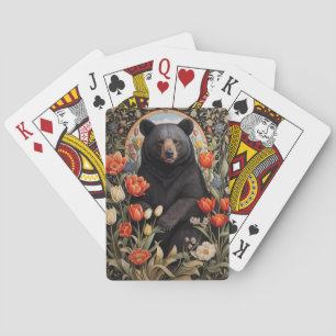 Schwarzer Bär farbenfrohe Tulip-Blume Spielkarten