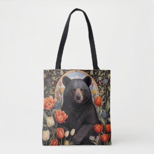 Schwarzer Bär farbenfrohe Tulip-Blume Tasche