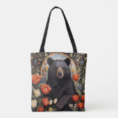 Schwarzer Bär farbenfrohe Tulip-Blume Tasche (Rückseite)