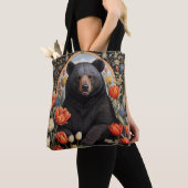 Schwarzer Bär farbenfrohe Tulip-Blume Tasche (Von Nahem)