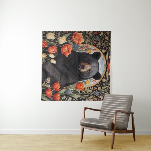 Schwarzer Bär farbenfrohe Tulip-Blume Wandteppich (Beispiel (Horizontal))