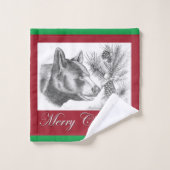 Schwarzer Bär Frohe Weihnachten Badhandtuch Set (Waschlappen)