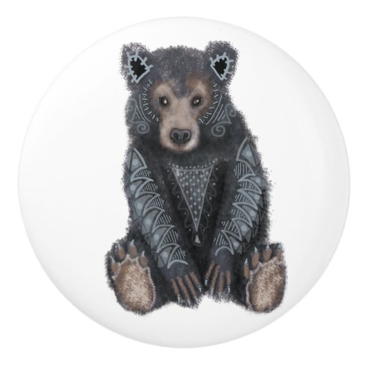 Schwarzer Bär Geist Tier Keramik Knopf Keramikknauf (Vorderseite)